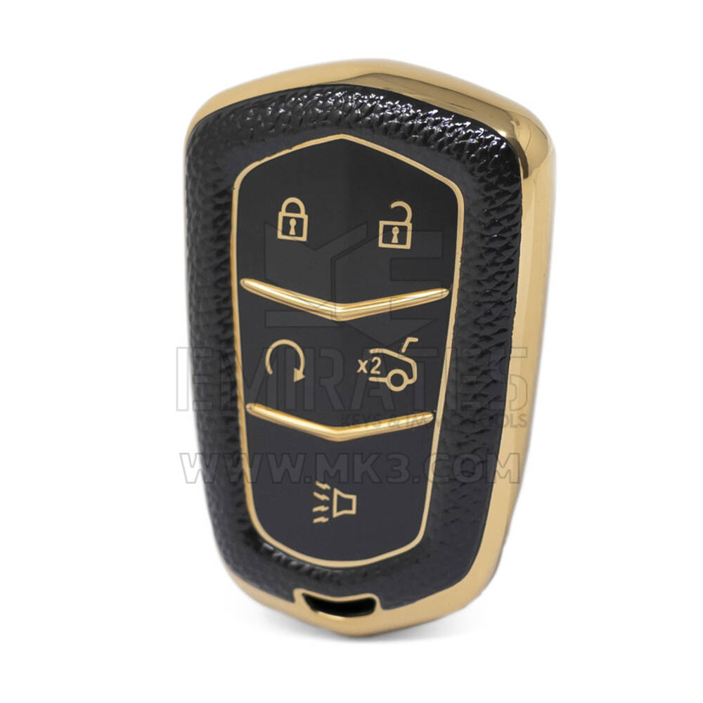 Capa de couro dourado nano de alta qualidade para chave remota Cadillac 5 botões cor preta CDLC-A13J5