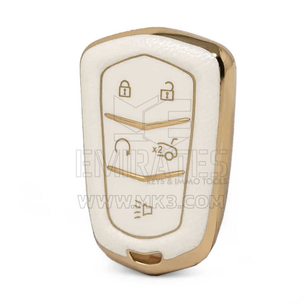 Nano High Quality Gold Leather Cover For Cadillac Remote Key 5 Buttons White Color CDLC-A13J5