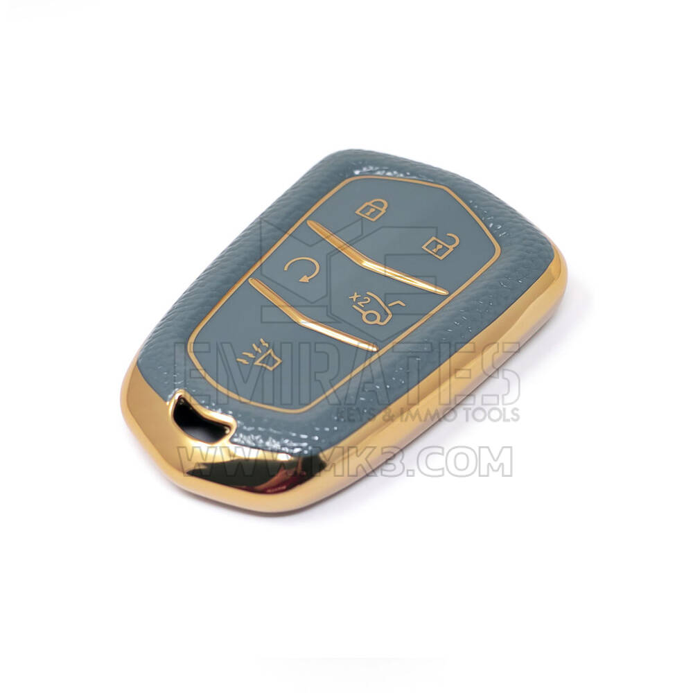 Novo aftermarket nano capa de couro dourado de alta qualidade para chave remota cadillac 5 botões cor cinza CDLC-A13J5 Chaves dos Emirados