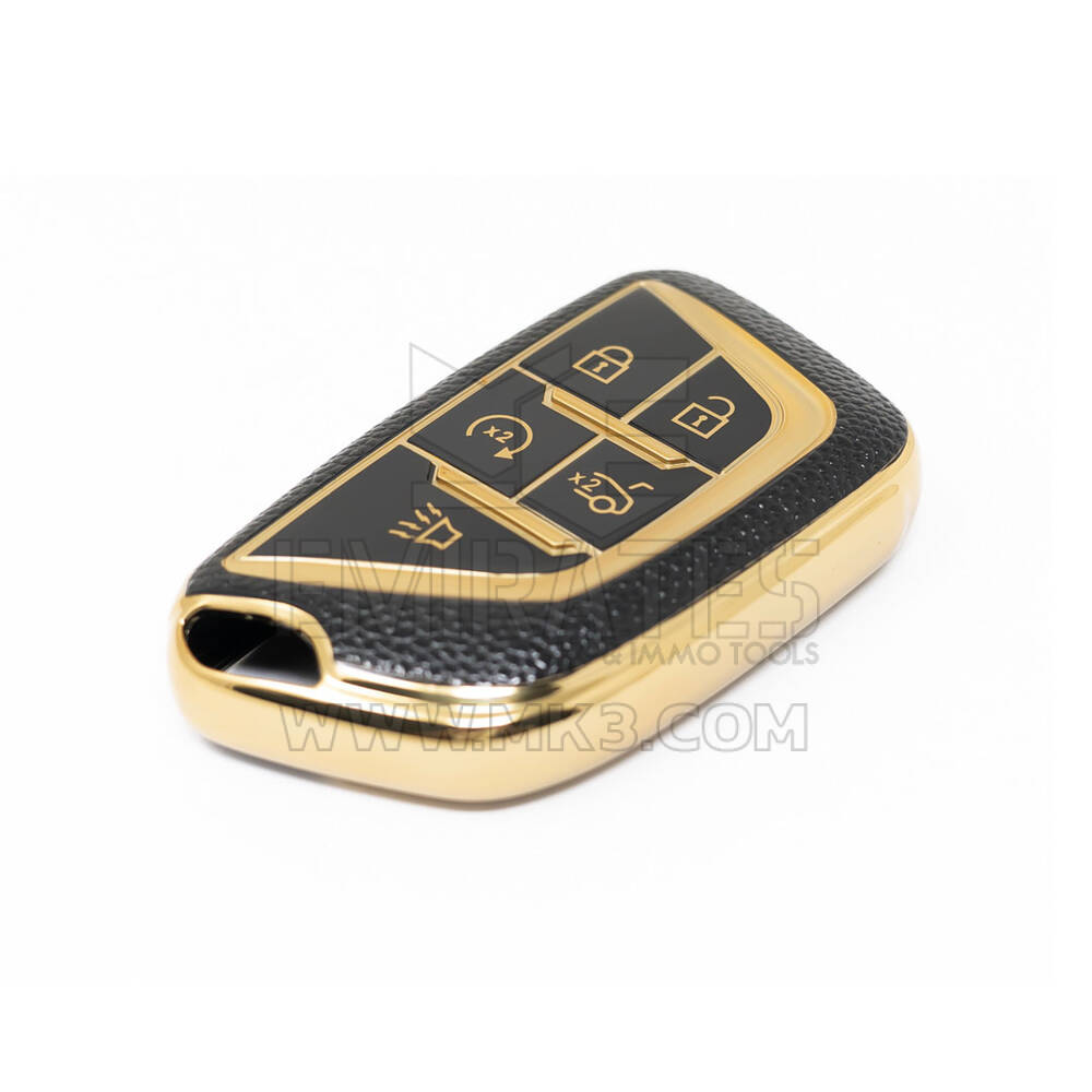 New Aftermarket Nano High Quality Gold Leather Cover For Cadillac Remote Key 5 Buttons Black Color CDLC-B13J | Emirates Keys