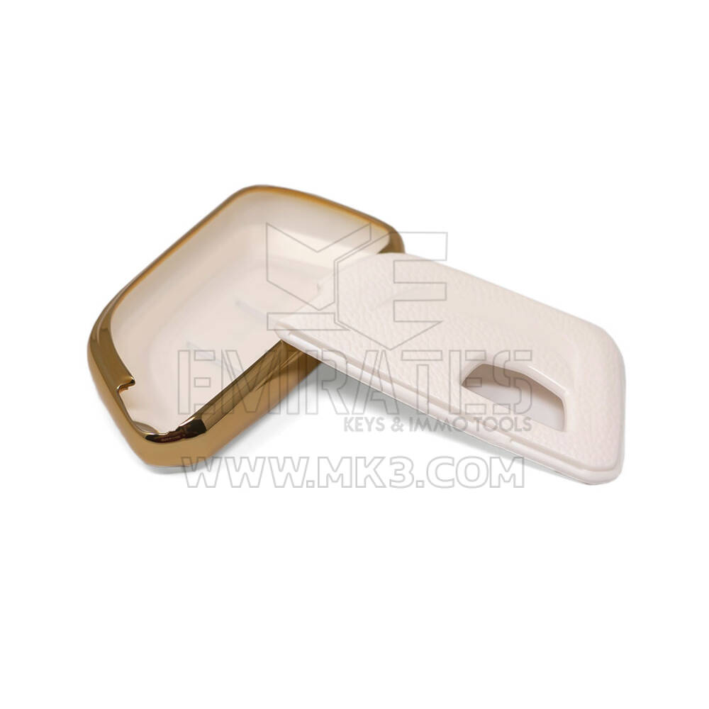 New Aftermarket Nano High Quality Gold Leather Cover For Cadillac Remote Key 5 Buttons White Color CDLC-B13J | Emirates Keys