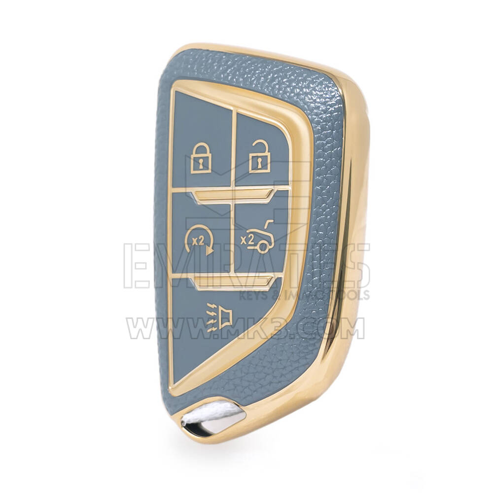Capa de couro dourado nano de alta qualidade para chave remota Cadillac 5 botões cor cinza CDLC-B13J