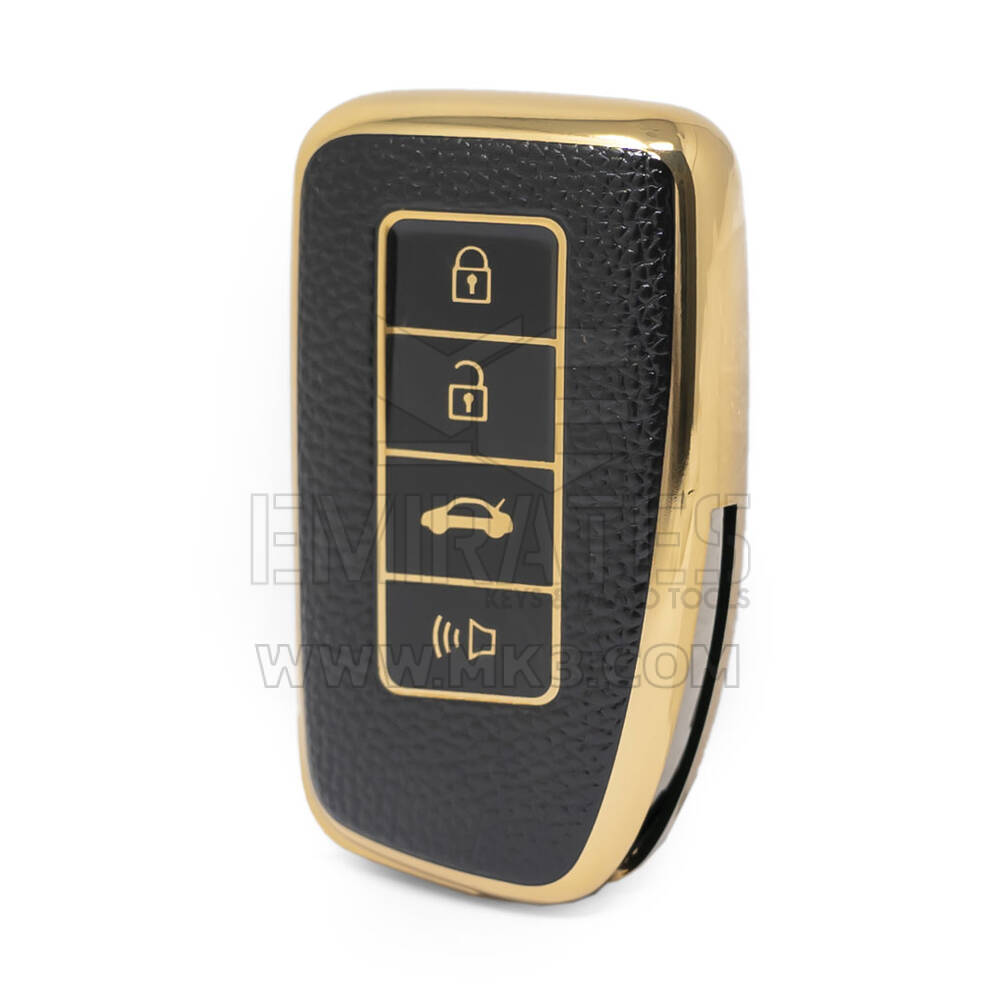 Nano High Quality Gold Leather Cover For Lexus Remote Key 4 Buttons Black Color LXS-A13J4