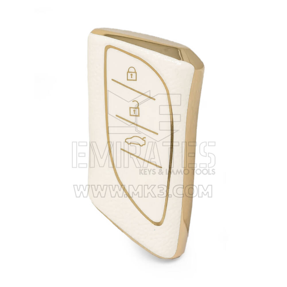 Capa de couro dourado nano de alta qualidade para chave remota Lexus 3 botões cor branca LXS-B13J3