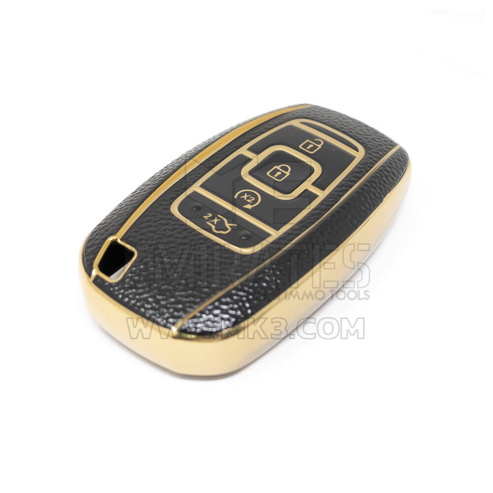 Nuova cover in pelle dorata aftermarket Nano di alta qualità per chiave remota Lincoln 4 pulsanti colore nero LCN-A13J | Chiavi degli Emirati