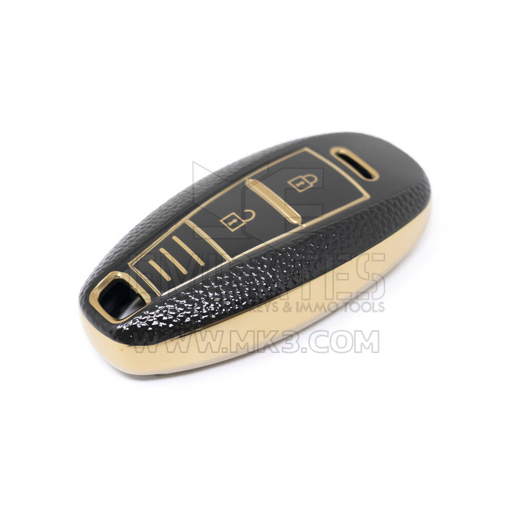 جديد ما بعد البيع نانو عالية الجودة غطاء جلد ذهبي لسوزوكي مفتاح بعيد 2 أزرار أسود اللون SZK-A13J3A | مفاتيح الإمارات