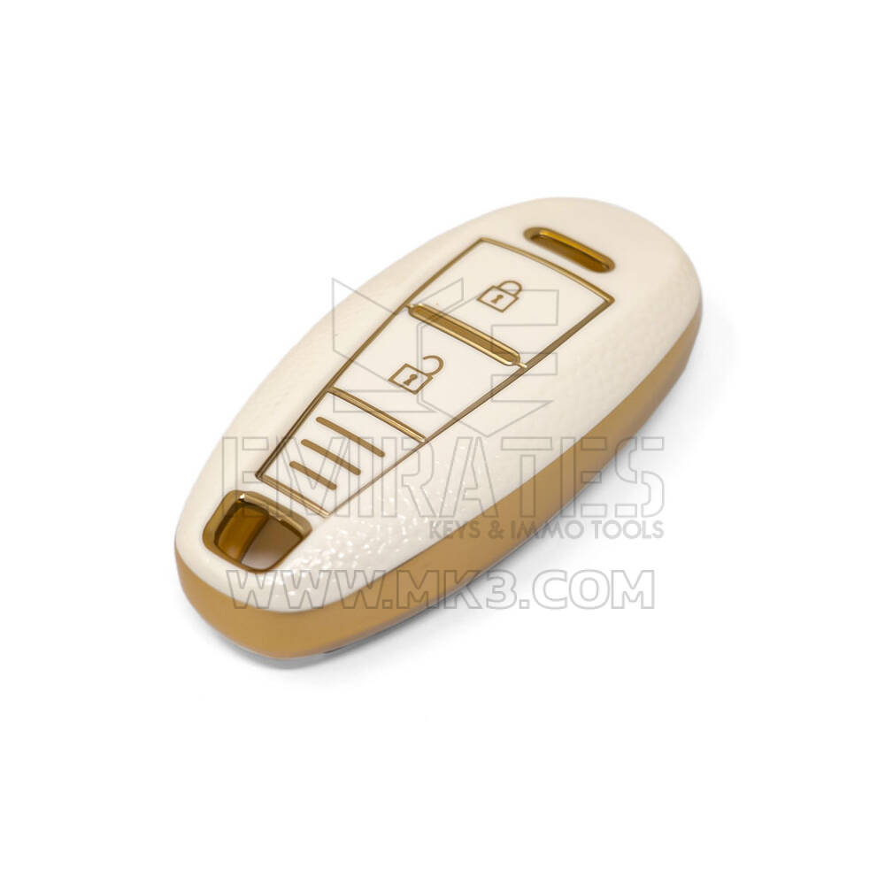 Nueva cubierta de cuero dorado Nano de alta calidad para llave remota Suzuki, 2 botones, Color blanco, SZK-A13J3A | Cayos de los Emiratos