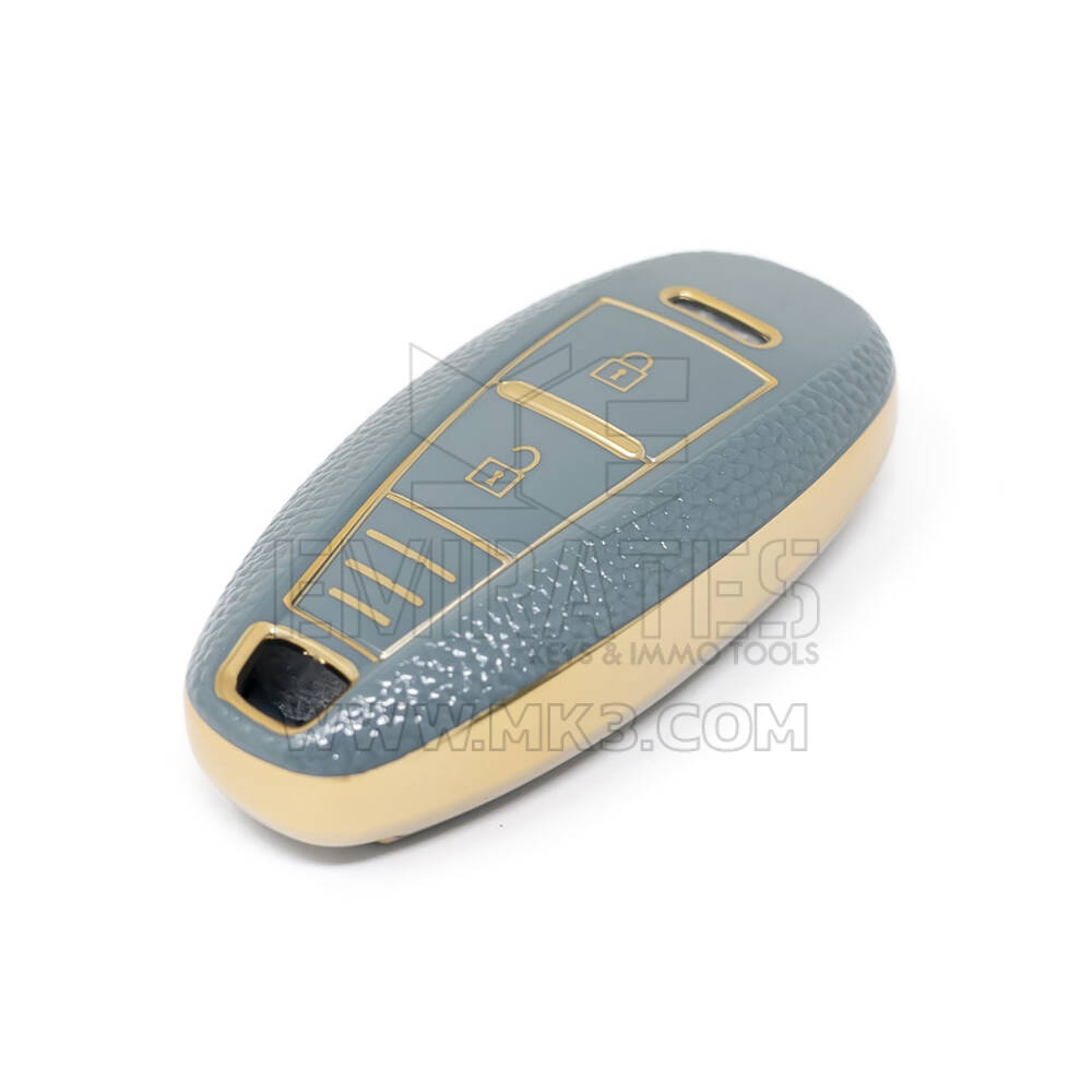 Novo aftermarket nano capa de couro dourado de alta qualidade para chave remota suzuki 2 botões cor cinza SZK-A13J3A Chaves dos Emirados