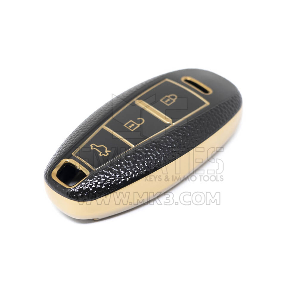 جديد ما بعد البيع نانو عالية الجودة غطاء جلد ذهبي لسوزوكي مفتاح بعيد 3 أزرار أسود اللون SZK-A13J3B | مفاتيح الإمارات