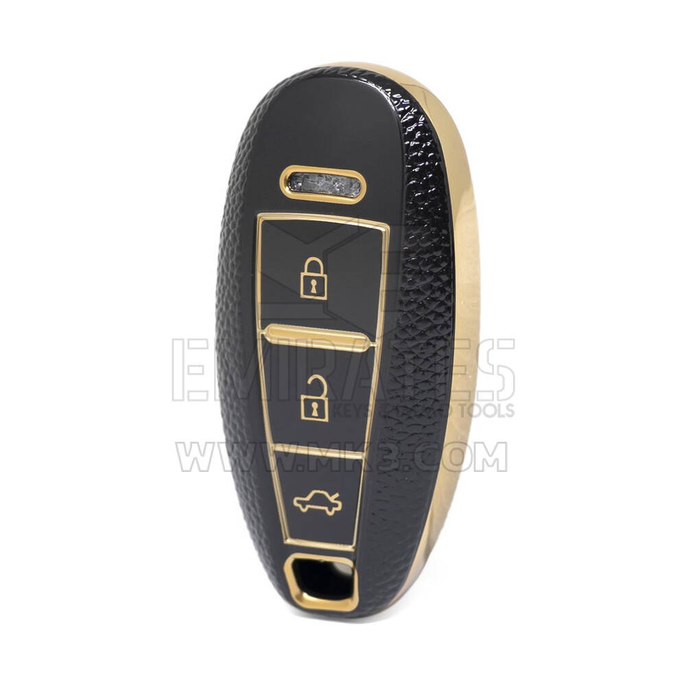 Nano High Quality Gold Leather Cover For Suzuki Remote Key 3 Buttons Black Color SZK-A13J3B