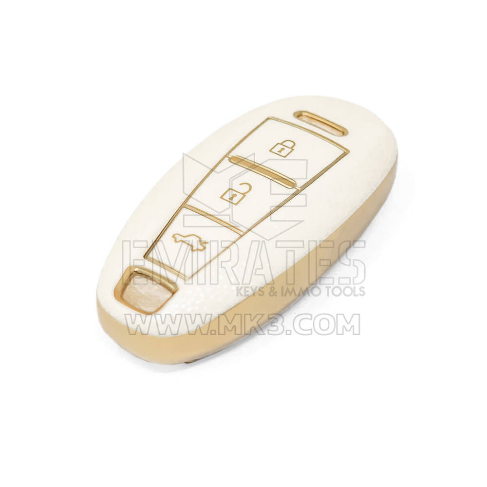 جديد ما بعد البيع نانو عالية الجودة غطاء جلد ذهبي لسوزوكي مفتاح بعيد 3 أزرار أبيض اللون SZK-A13J3B | مفاتيح الإمارات