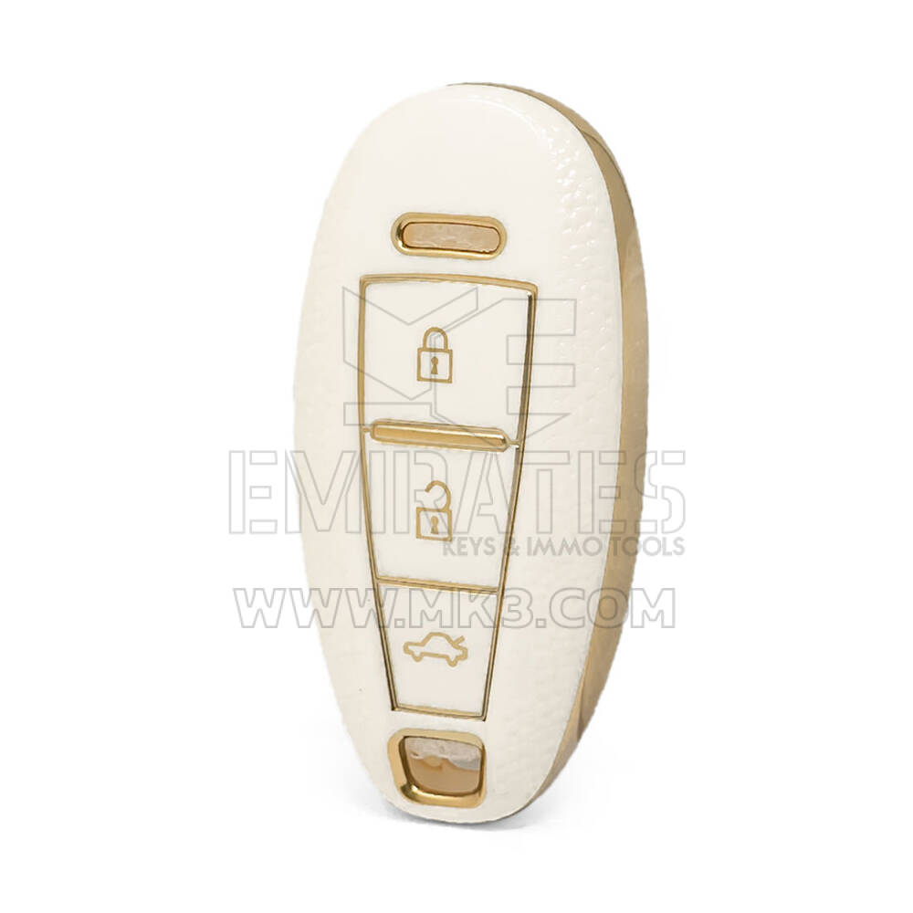Нано-высококачественный золотой кожаный чехол для дистанционного ключа Suzuki 3 кнопки белого цвета SZK-A13J3B