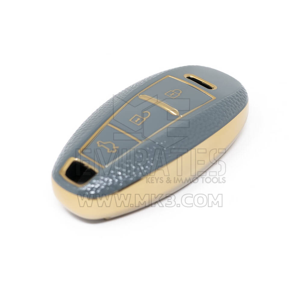 Nuova cover in pelle dorata aftermarket Nano di alta qualità per chiave remota Suzuki 3 pulsanti colore grigio SZK-A13J3B | Chiavi degli Emirati