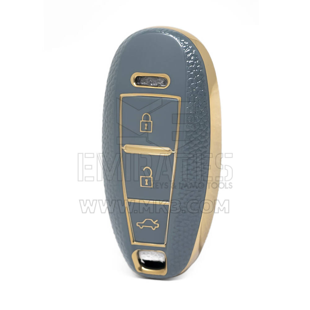 Nano High Quality Gold Leather Cover For Suzuki Remote Key 3 Buttons Gray Color SZK-A13J3B