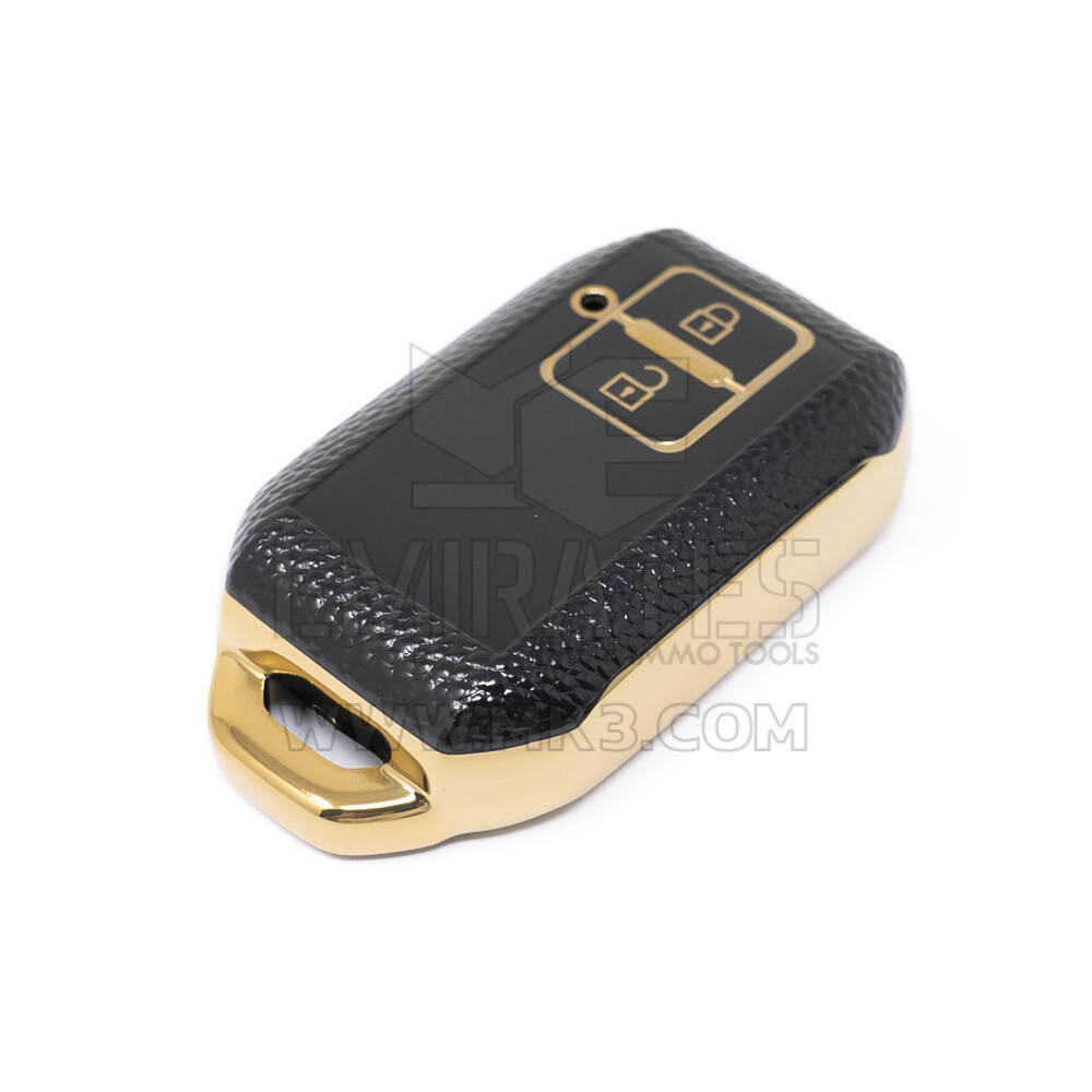 New Aftermarket Nano High Quality Gold Leather Cover For Suzuki Remote Key 2 Buttons Black Color SZK-C13J | Emirates Keys