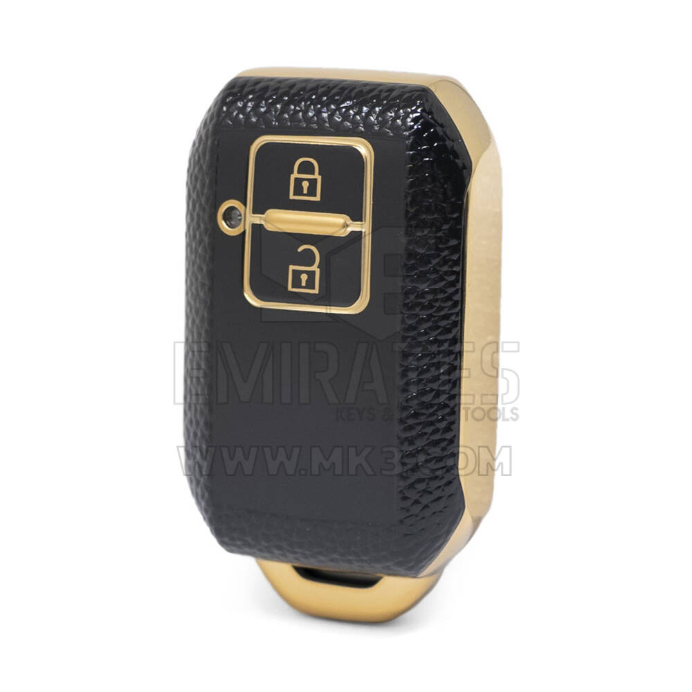 Nano High Quality Gold Leather Cover For Suzuki Remote Key 2 Buttons Black Color SZK-C13J