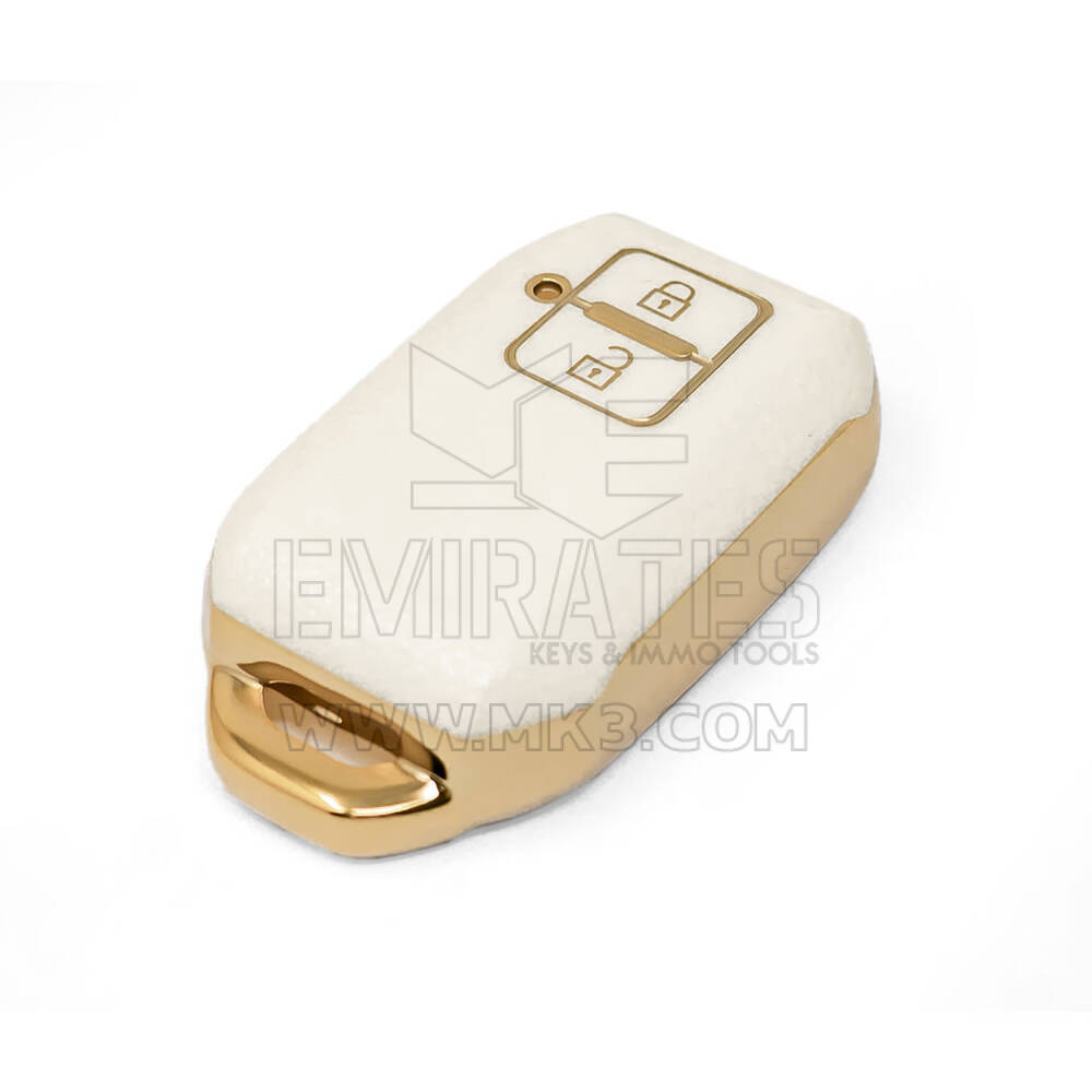 Nueva Funda de cuero dorado de alta calidad Nano del mercado de accesorios para llave remota Suzuki 2 botones Color blanco SZK-C13J | Cayos de los Emiratos