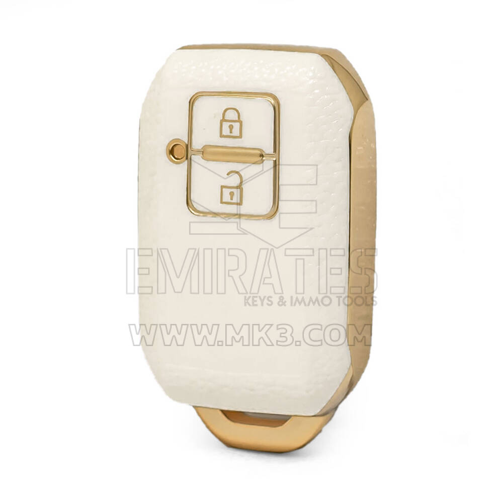 Nano High Quality Gold Leather Cover For Suzuki Remote Key 2 Buttons White Color SZK-C13J