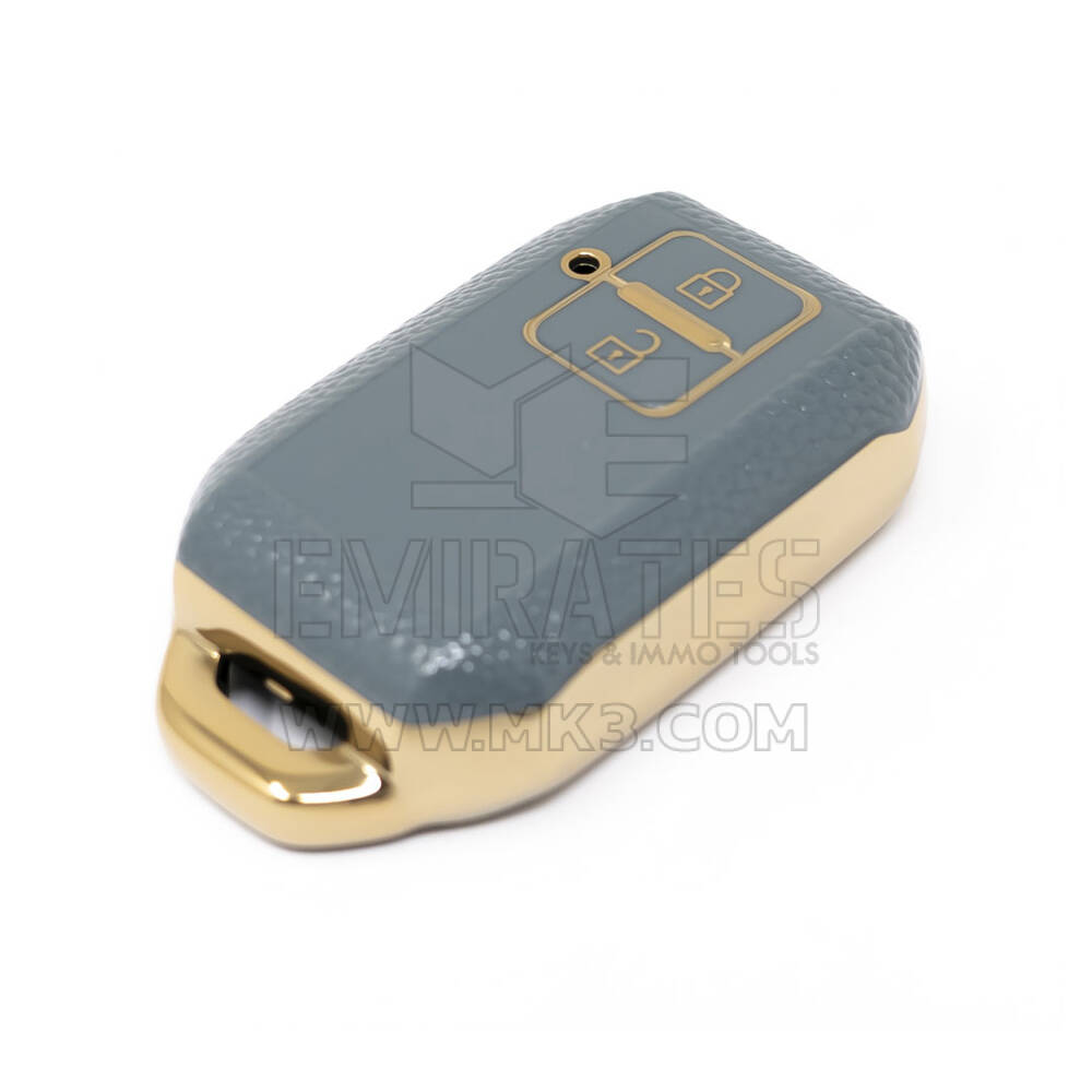 Nuova cover in pelle dorata aftermarket Nano di alta qualità per chiave remota Suzuki 2 pulsanti colore grigio SZK-C13J | Chiavi degli Emirati