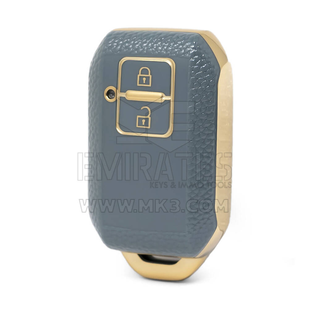 Nano Funda de cuero dorado de alta calidad para llave remota Suzuki, 2 botones, Color gris, SZK-C13J