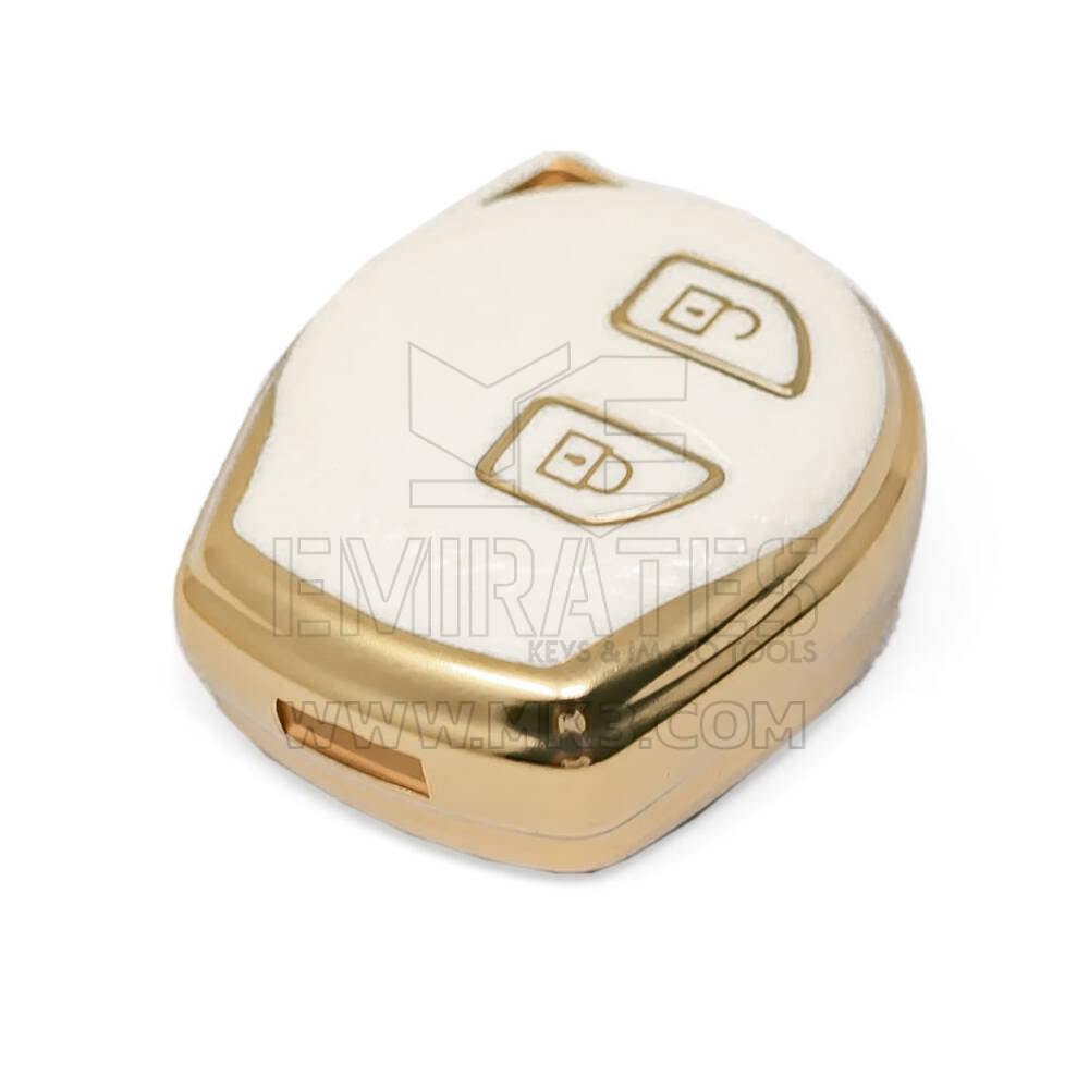 جديد ما بعد البيع نانو عالية الجودة غطاء جلد ذهبي لسوزوكي مفتاح بعيد 2 أزرار اللون الأبيض SZK-D13J | مفاتيح الإمارات