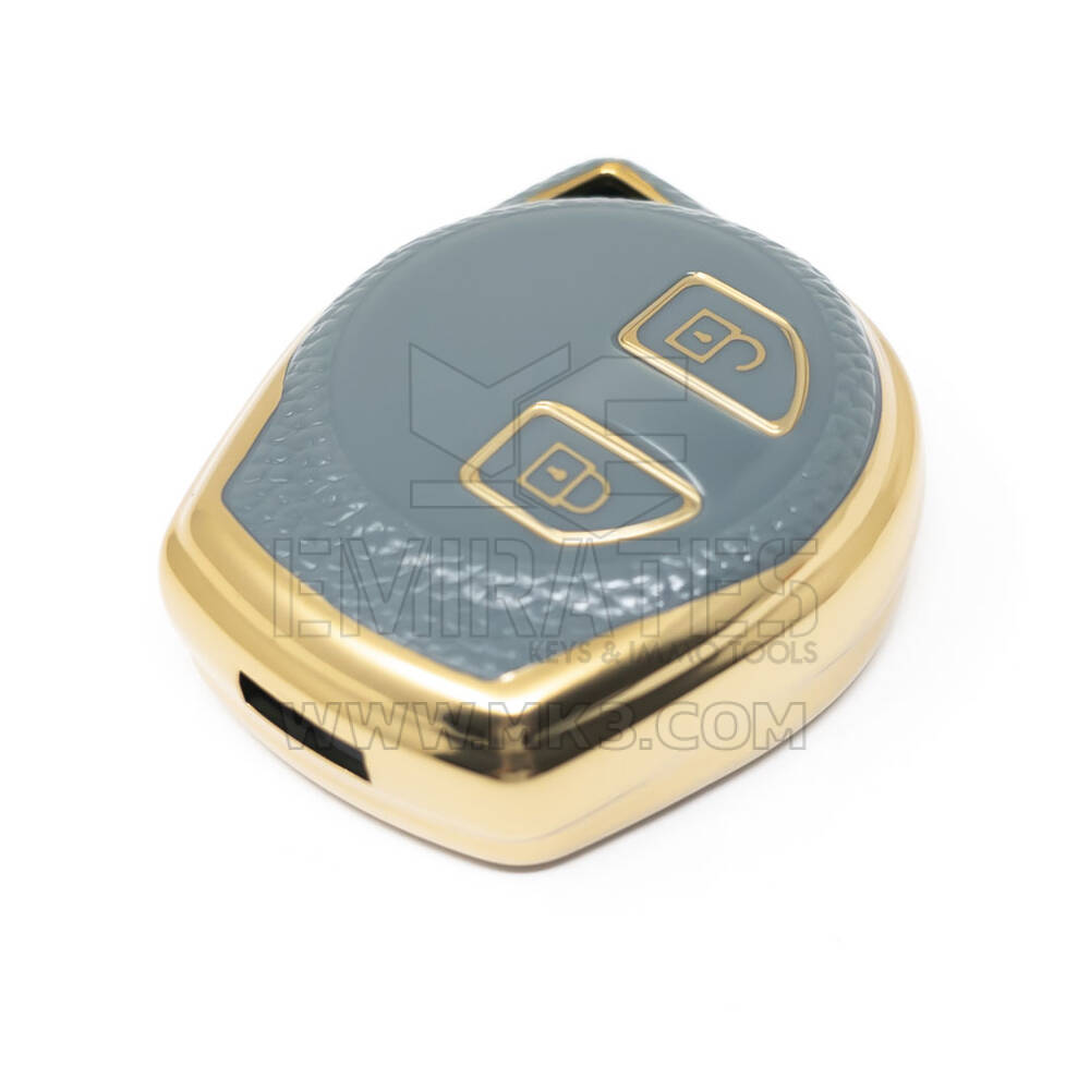 Nueva cubierta de cuero dorado Nano de alta calidad para llave remota Suzuki, 2 botones, Color gris, SZK-D13J | Cayos de los Emiratos