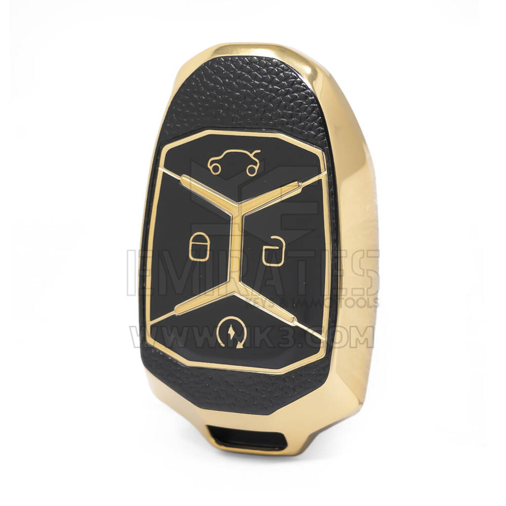 Nano Funda de cuero dorado de alta calidad para mando a distancia Lynk & Co, 4 botones, Color negro, LC-A13J
