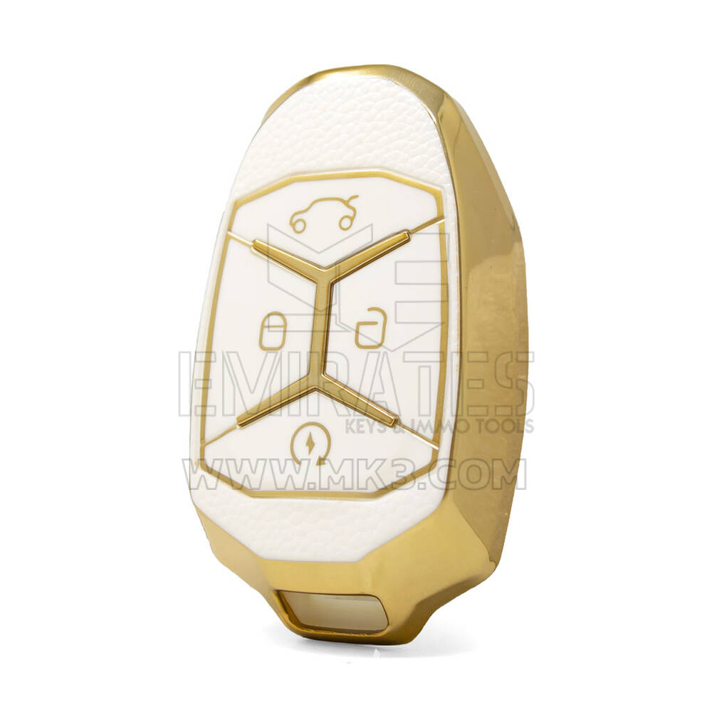 Nano Funda de cuero dorado de alta calidad para mando a distancia Lynk & Co, 4 botones, Color blanco LC-A13J