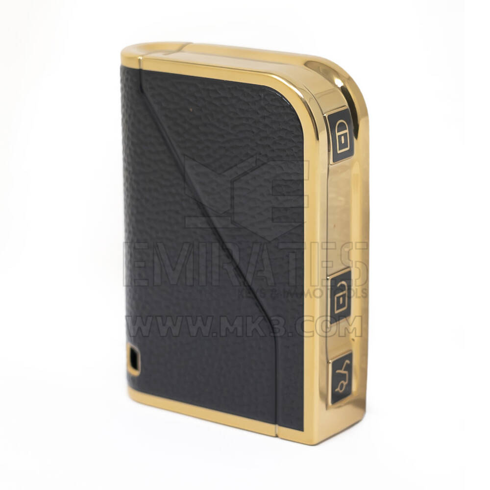 Nano Funda de cuero dorado de alta calidad para mando a distancia Lynk & Co, 3 botones, Color negro, LC-B13J