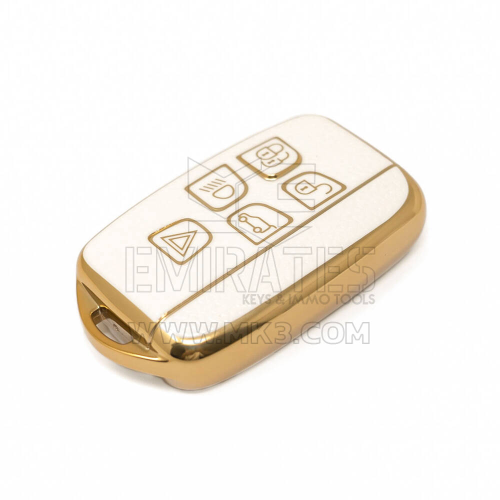 Nueva cubierta de cuero dorado Nano de alta calidad para mando a distancia Land Rover, 5 botones, Color blanco, LR-A13J | Cayos de los Emiratos