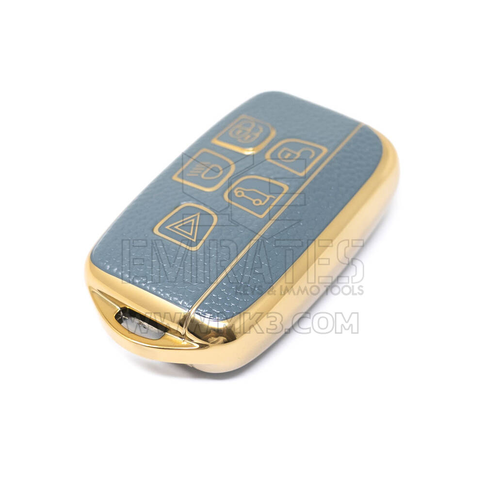 New Aftermarket Nano High Quality Gold Leather Cover For Land Rover Remote Key 5 Buttons Gray Color LR-A13J | Emirates Keys
