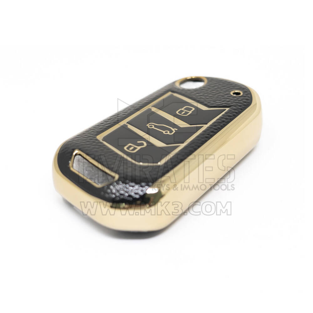 Nueva Funda de cuero dorado Nano de alta calidad para mando a distancia Mahindra Flip, 3 botones, Color negro, MHD-A13J | Cayos de los Emiratos