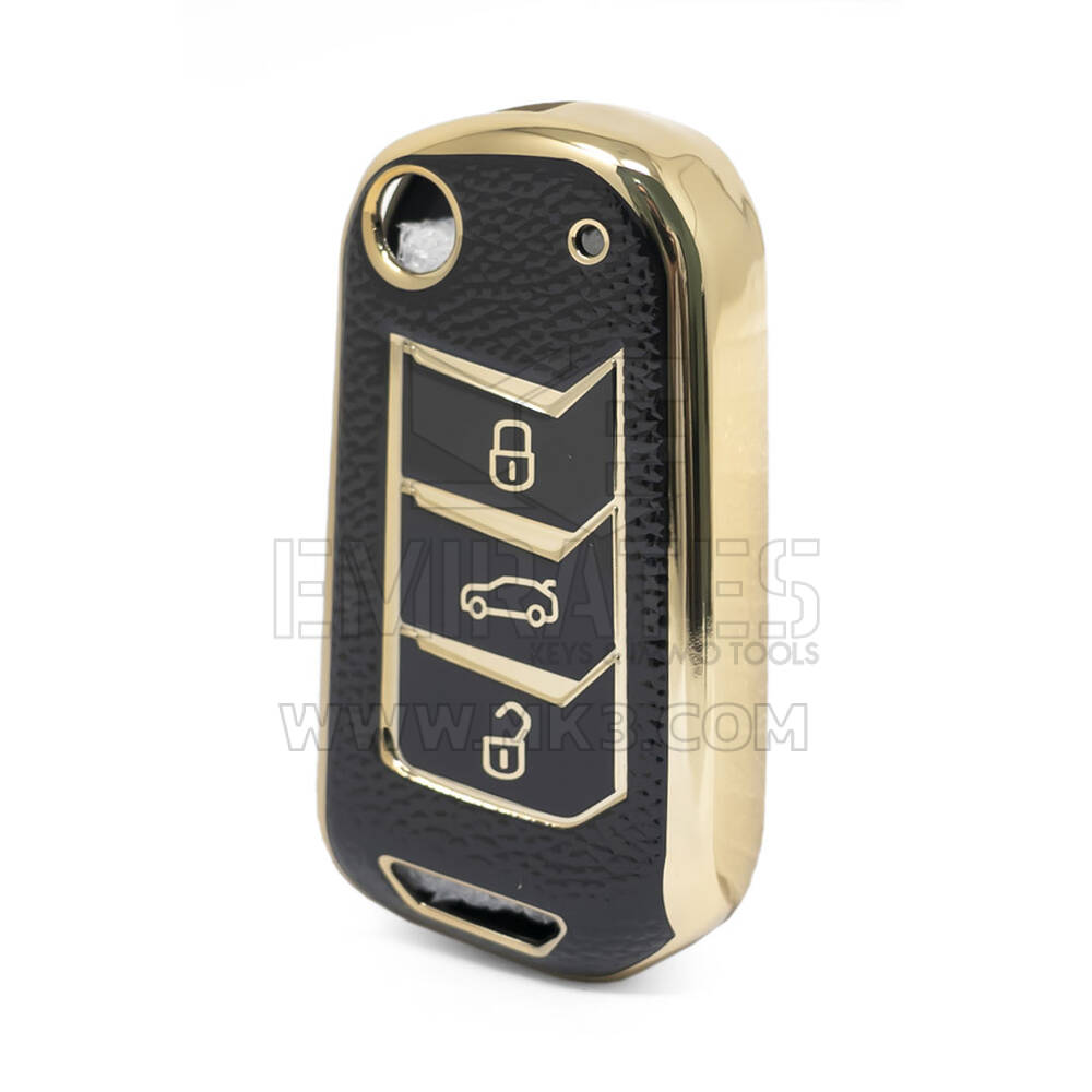 Funda de cuero dorado Nano de alta calidad para mando a distancia Mahindra Flip, 3 botones, Color negro, MHD-A13J