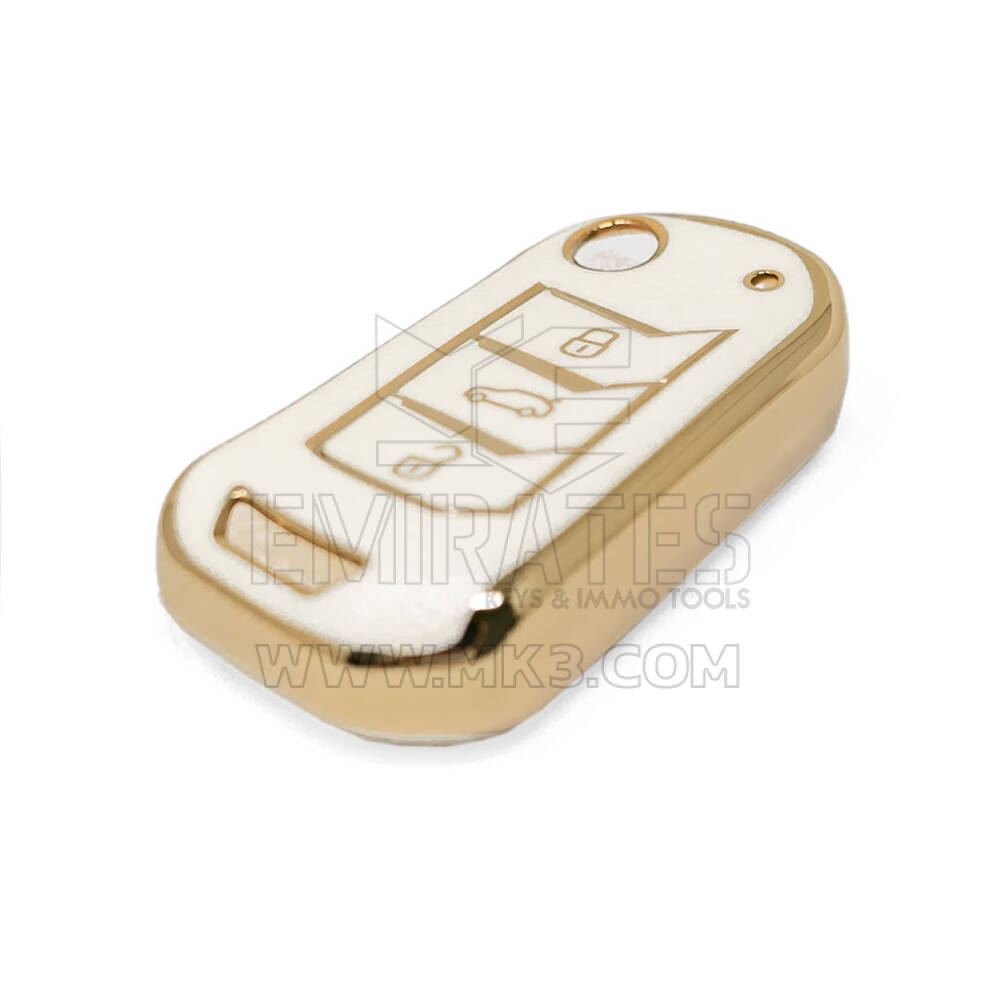 Nueva Funda de cuero dorado de alta calidad Nano del mercado de accesorios para Mahindra Flip remoto Key 3 botones Color blanco MHD-A13J | Cayos de los Emiratos