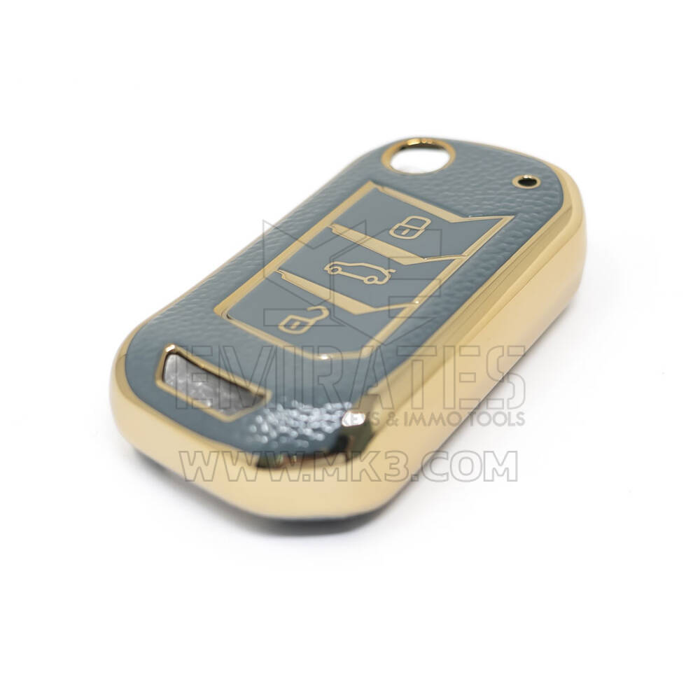 Nueva Funda de cuero dorado Nano de alta calidad para mando a distancia Mahindra Flip, 3 botones, Color gris, MHD-A13J | Cayos de los Emiratos