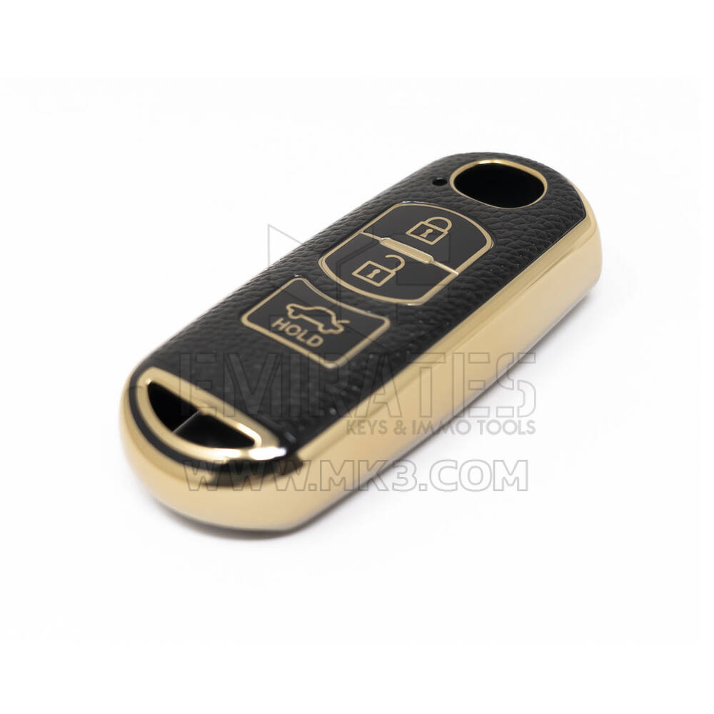 Novo aftermarket nano capa de couro dourado de alta qualidade para chave remota mazda 3 botões cor preta MZD-A13J3 Chaves dos Emirados