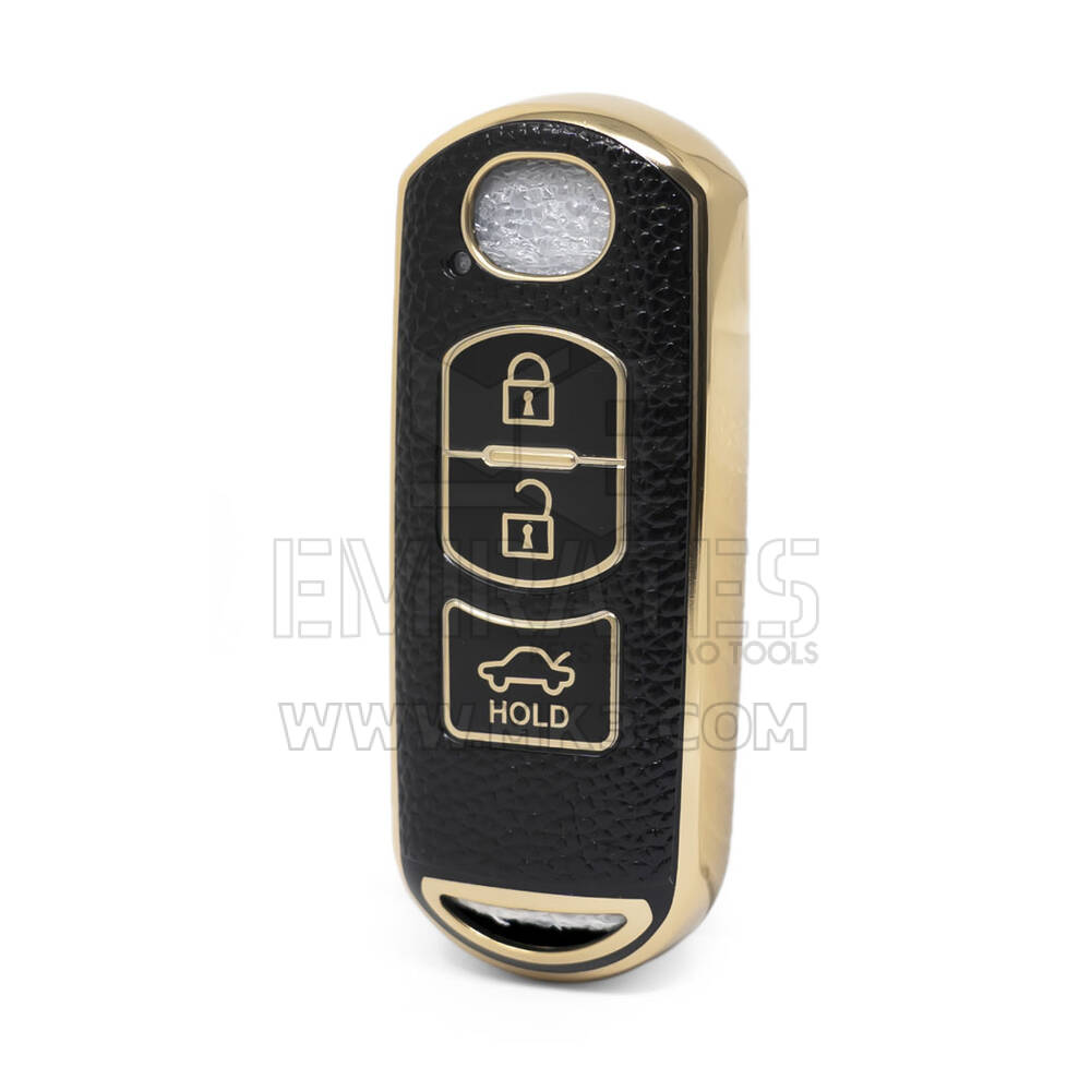 Nano High Quality Gold Leather Cover For Mazda Remote Key 3 Buttons Black Color MZD-A13J3