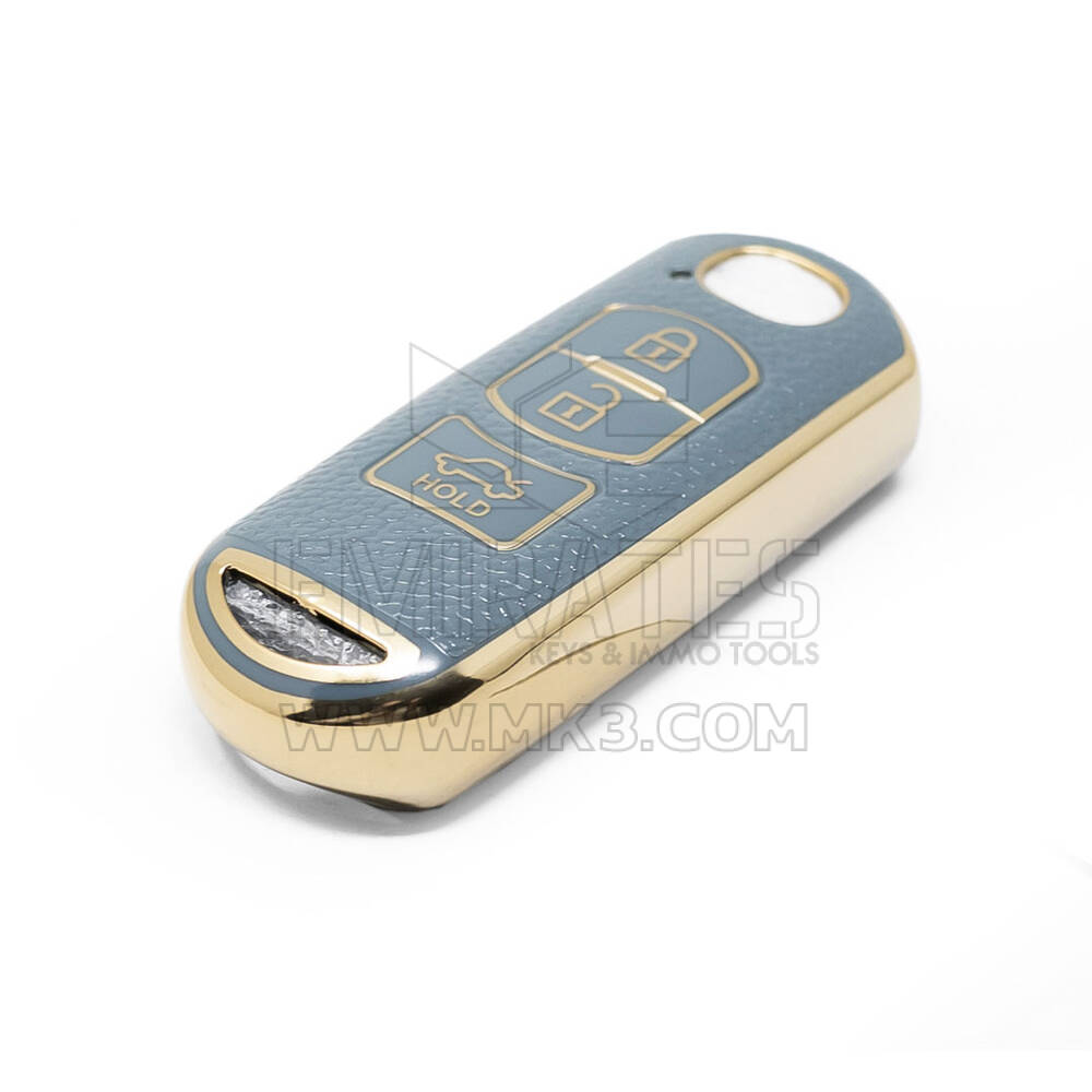 Novo aftermarket nano capa de couro dourado de alta qualidade para chave remota mazda 3 botões cor cinza MZD-A13J3 Chaves dos Emirados