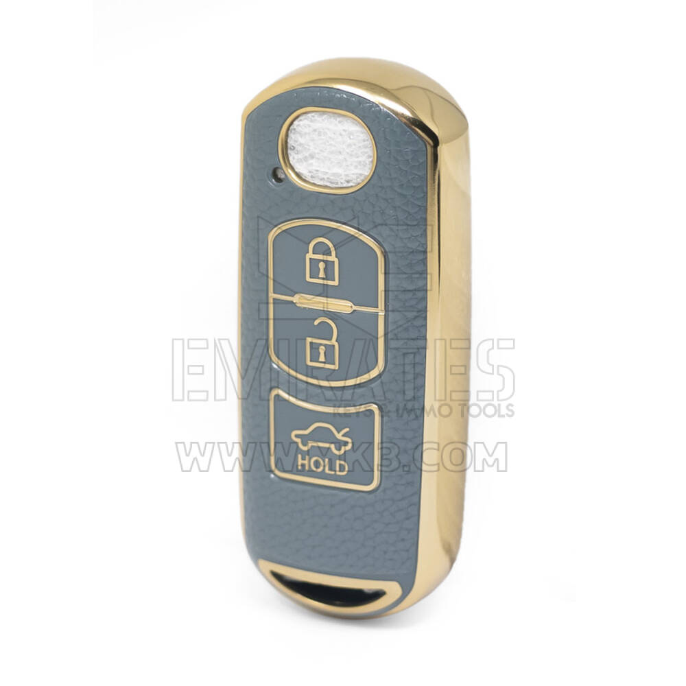 Nano Funda de cuero dorado de alta calidad para llave remota Mazda, 3 botones, Color gris, MZD-A13J3