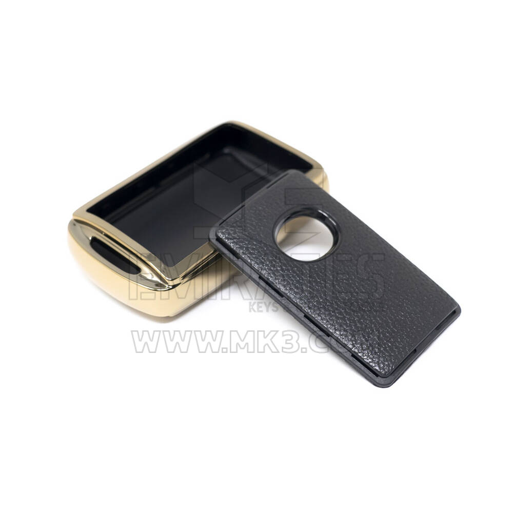 New Aftermarket Nano High Quality Gold Leather Cover For Mazda Remote Key 3 Buttons Black Color MZD-B13J3 | Emirates Keys