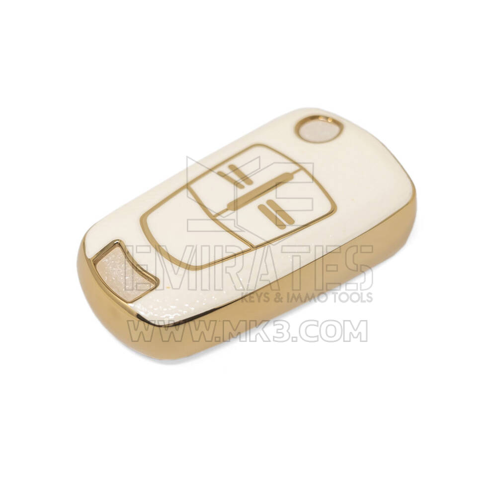 Novo aftermarket nano capa de couro ouro alta qualidade para opel flip remoto chave 2 botões cor branca OPEL-A13J Chaves dos Emirados