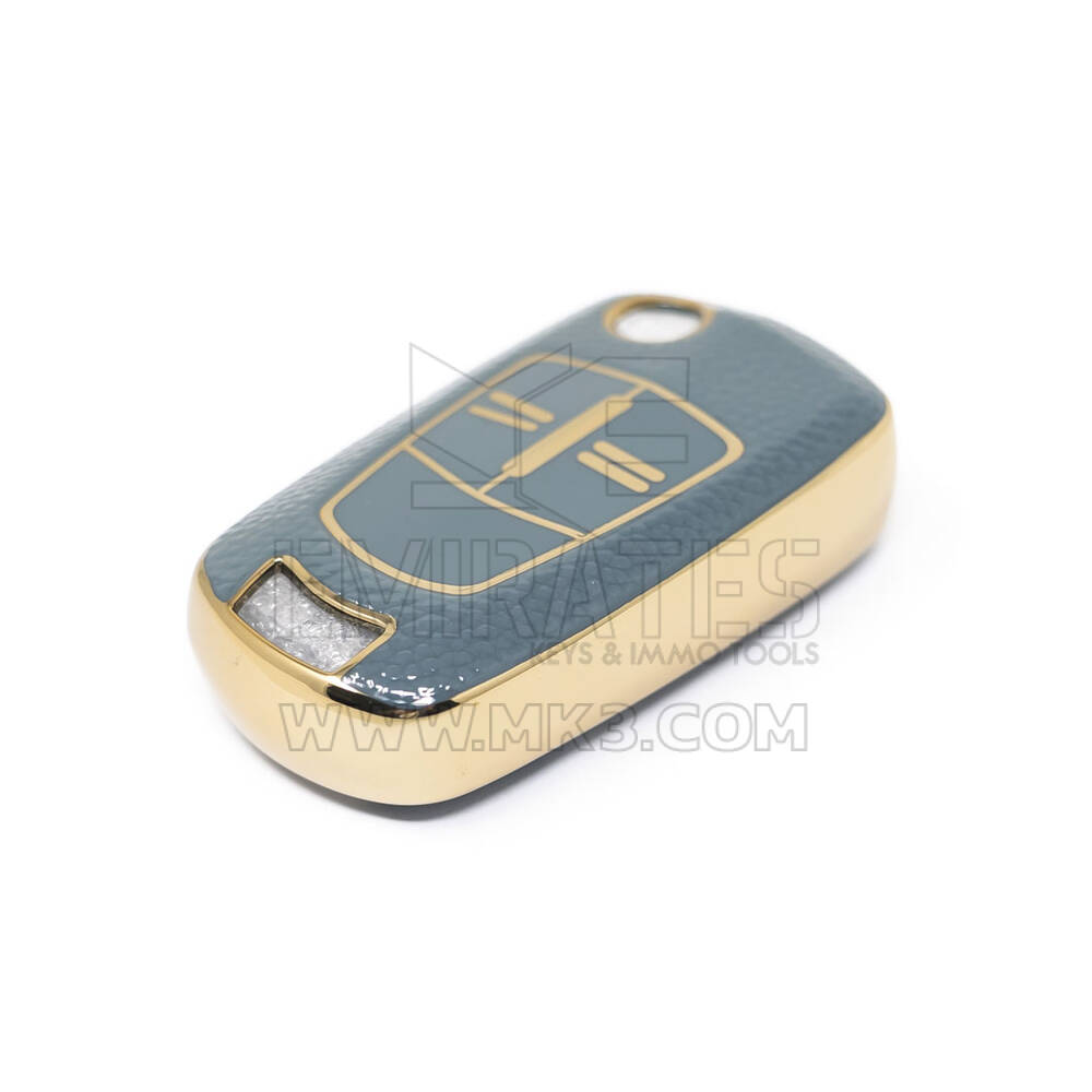 Novo aftermarket nano capa de couro ouro alta qualidade para opel flip remoto chave 2 botões cor cinza OPEL-A13J Chaves dos Emirados