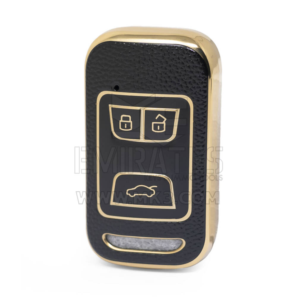 Nano High Quality Gold Leather Cover For Chery Remote Key 3 Buttons Black Color CR-A13J