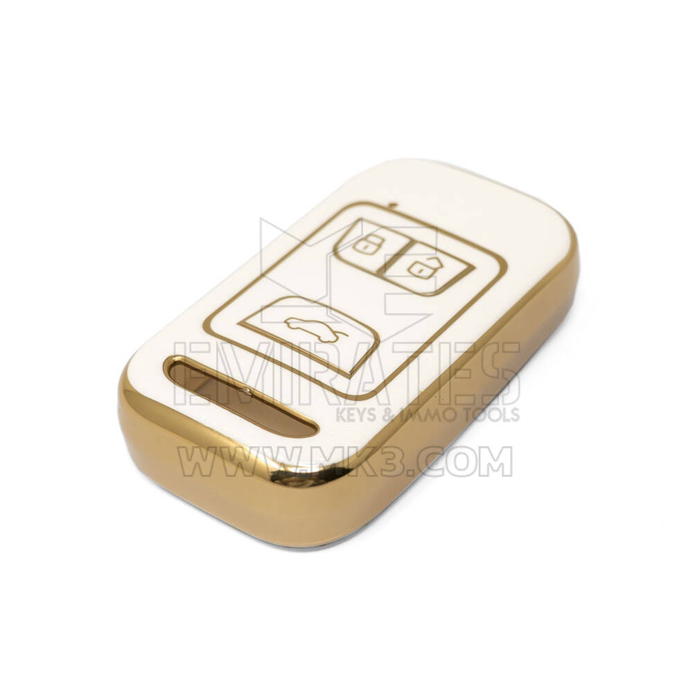 Housse en cuir doré de haute qualité pour clé télécommande Chery, 3 boutons, couleur blanche, CR-A13J | Clés des Émirats