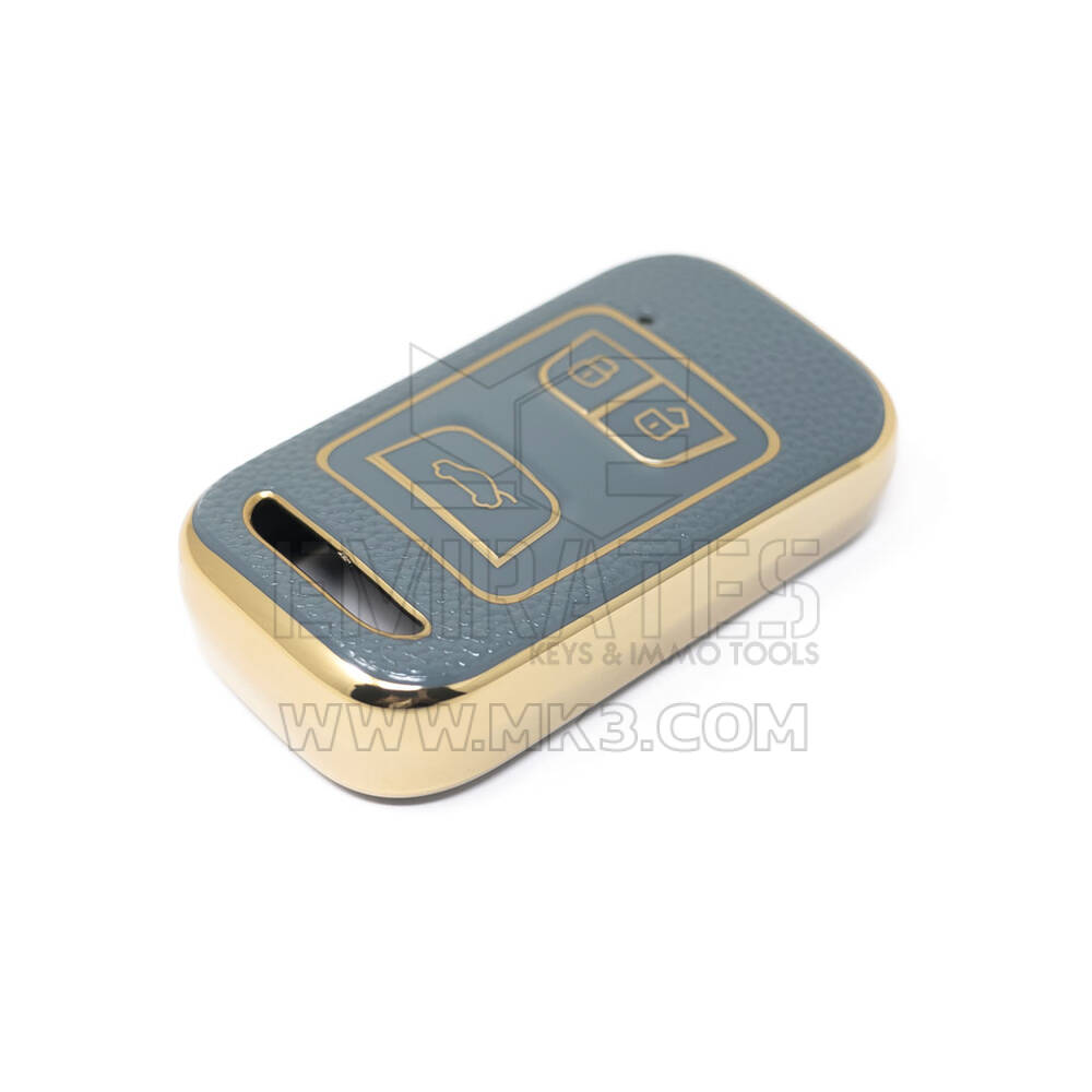 Nueva funda de cuero dorado Nano de alta calidad para mando a distancia Chery, 3 botones, Color gris CR-A13J | Cayos de los Emiratos