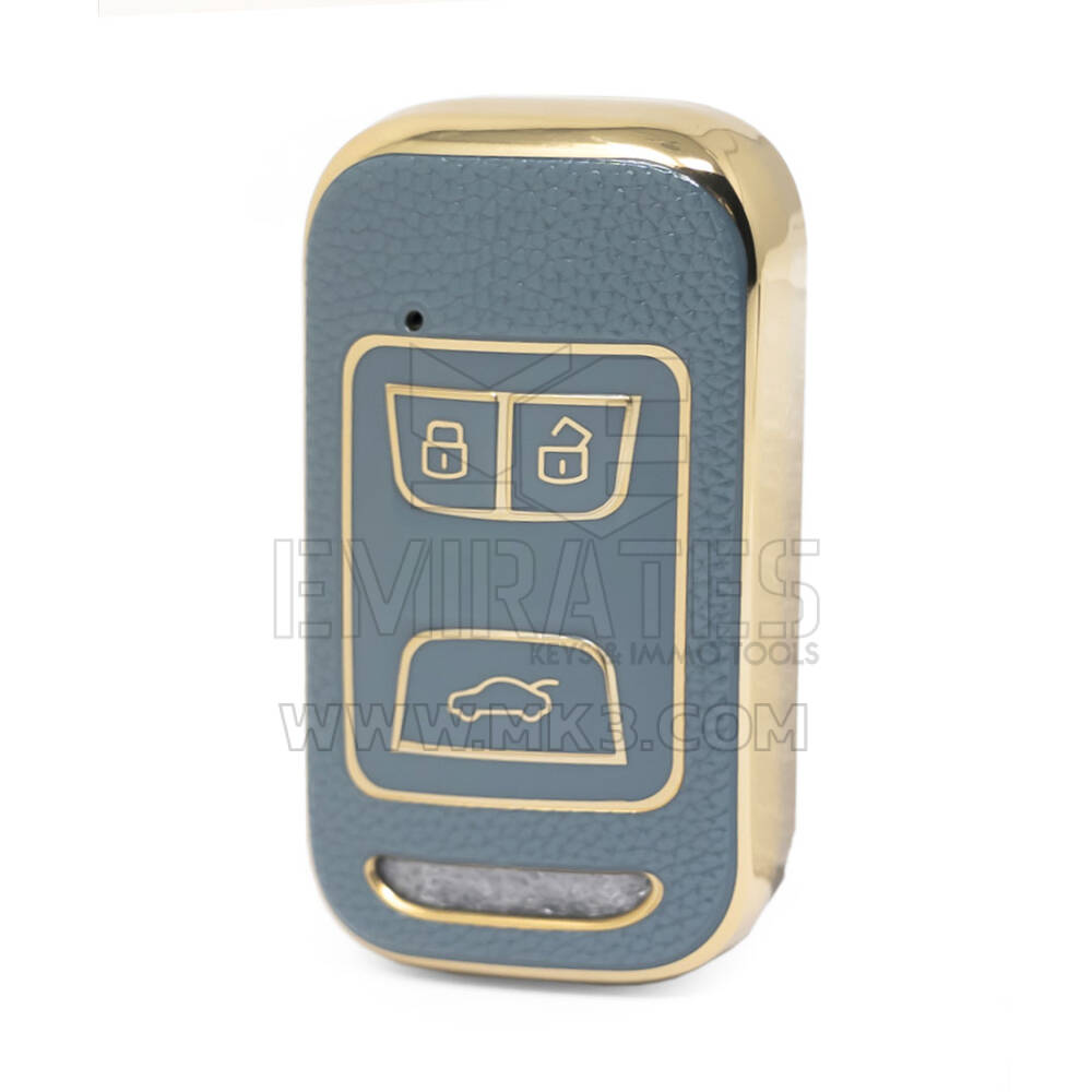 Capa de couro dourado nano de alta qualidade para chave remota Chery 3 botões cor cinza CR-A13J