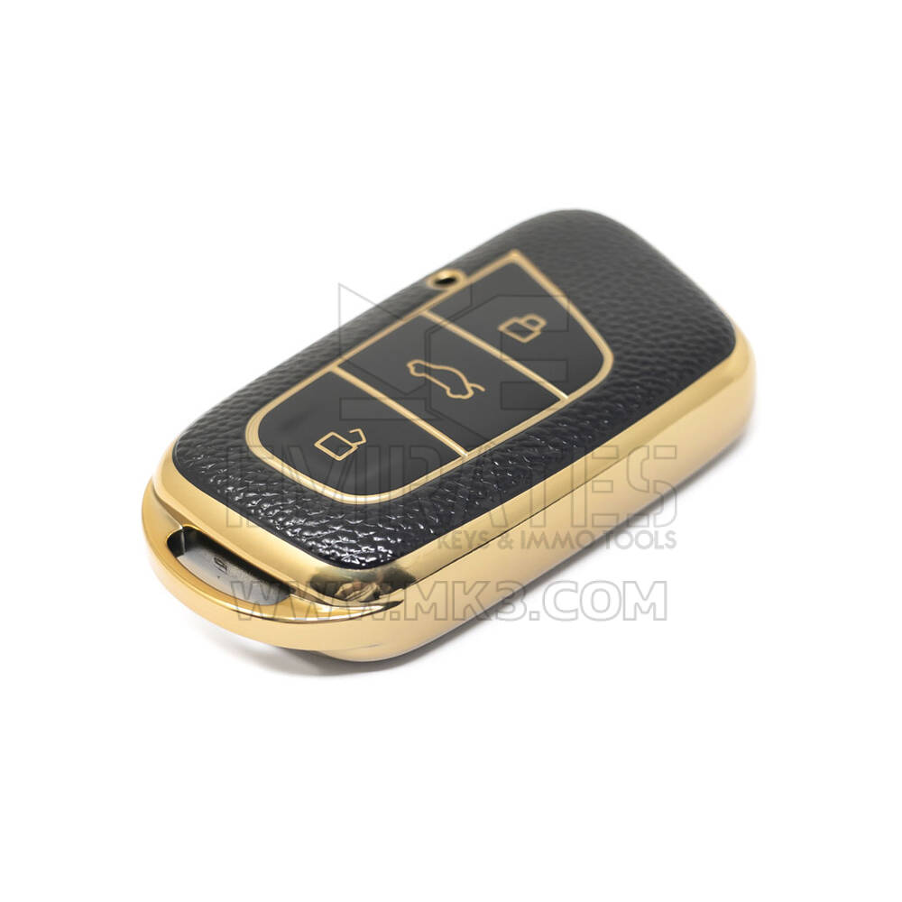 Nuova cover in pelle dorata aftermarket Nano di alta qualità per chiave remota Chery 3 pulsanti colore nero CR-B13J | Chiavi degli Emirati