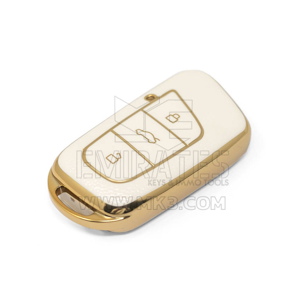 Nuova cover in pelle dorata aftermarket Nano di alta qualità per chiave remota Chery 3 pulsanti colore bianco CR-B13J | Chiavi degli Emirati