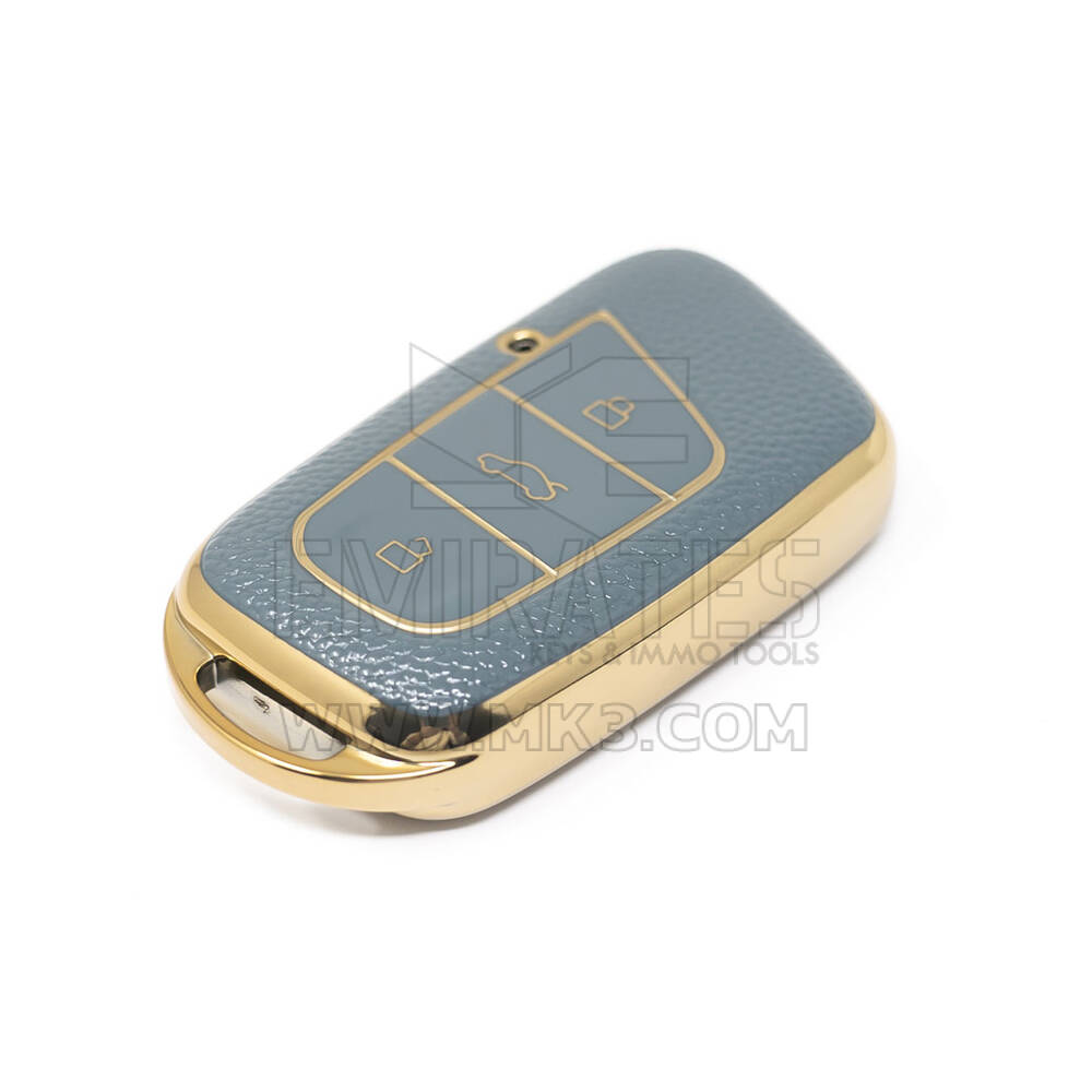 Nueva funda de cuero dorado de alta calidad Nano del mercado de accesorios para llave remota Chery 3 botones Color gris CR-B13J | Cayos de los Emiratos