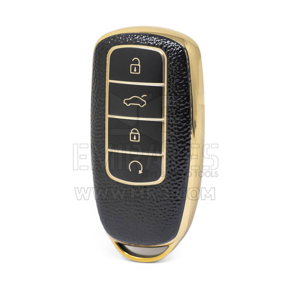 Nano High Quality Gold Leather Cover For Chery Remote Key 4 Buttons Black Color CR-C13J